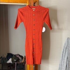 Stylish Button-Down Midi Dress in Red